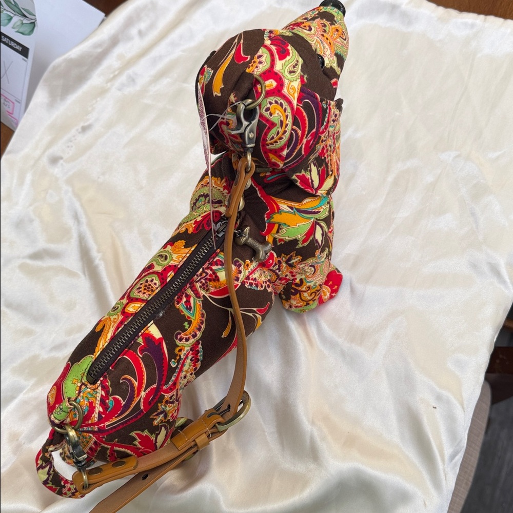 Floral Paisley Daschound Shoulder Bag with Brown Strap